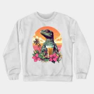 Green Lizard Holding Beer (Vacation Mode) Crewneck Sweatshirt